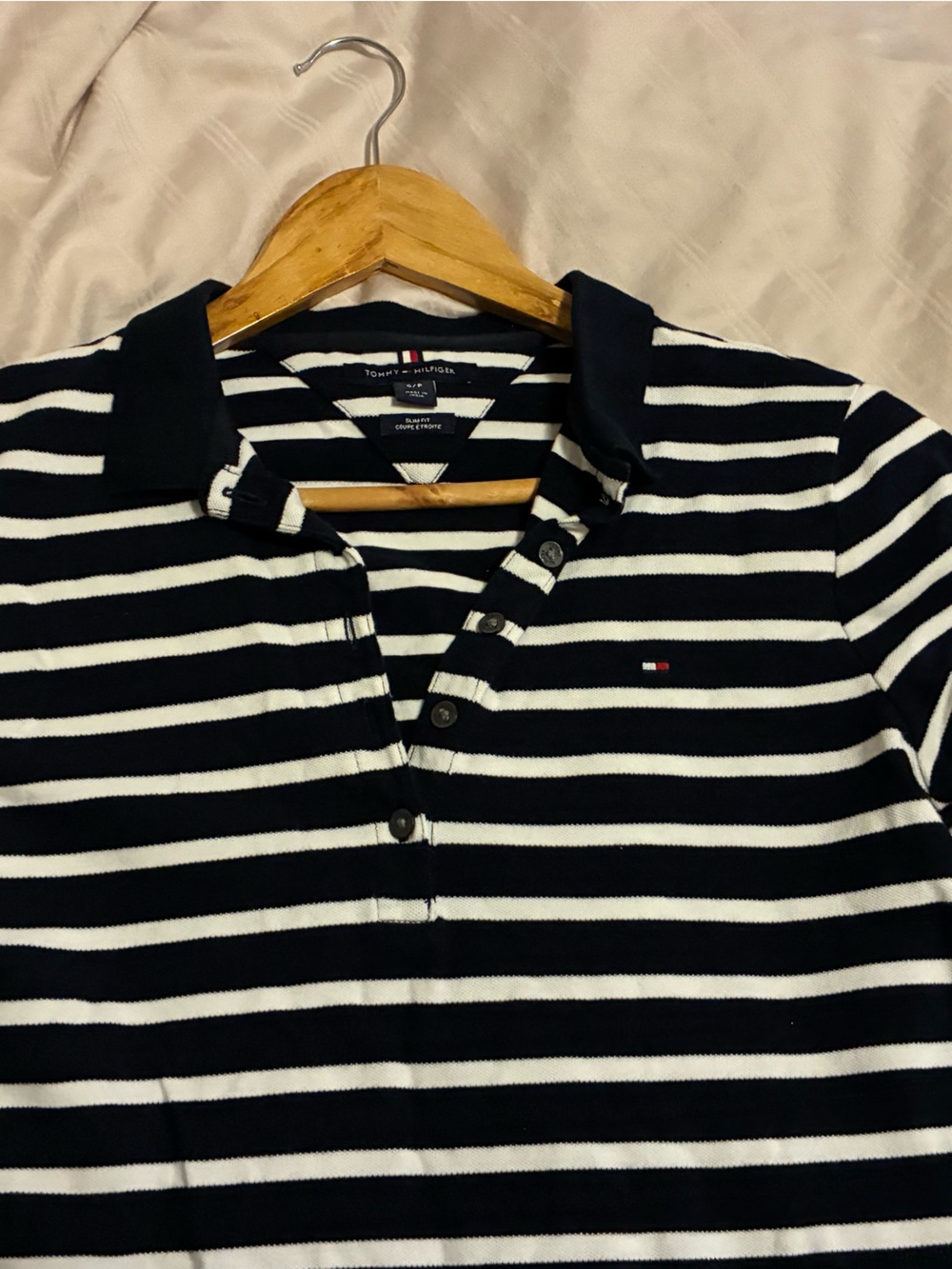 Tommy Hilfiger Navy & White Striped Button-Front Jersey Top